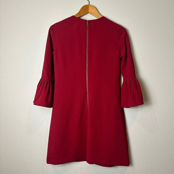Alice + Olivia Coley Crepe Dress 3/4 Bell Sleeve‎ Maroon Size 2 - Picture 5 of 10